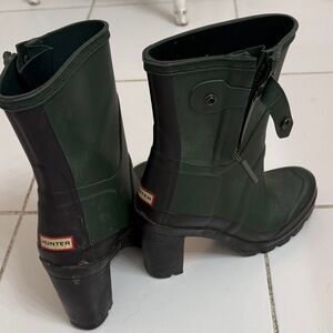 Hunter Women's Dark Green Heeled Rain Boots